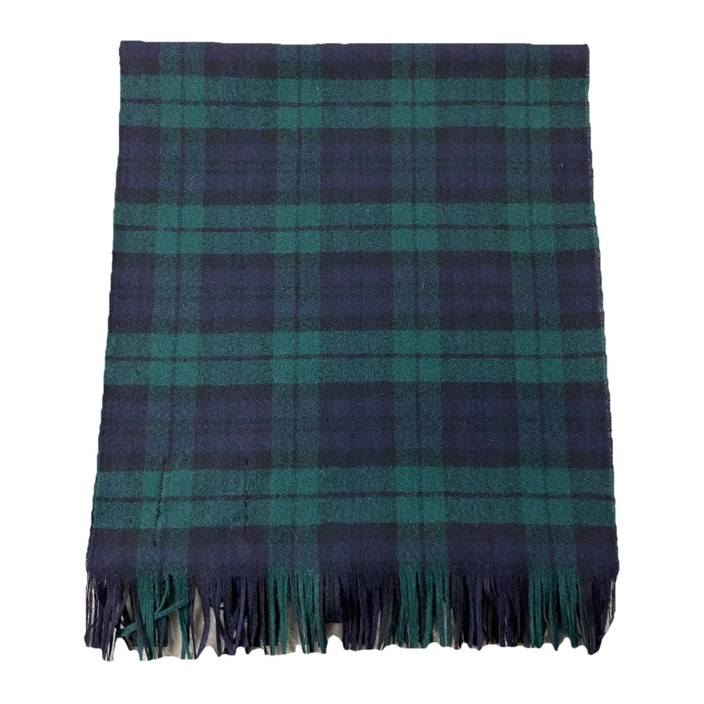VTG Pendleton Authentic Black Watch Tartan Plaid Wool Scarf Fringe Blue Green